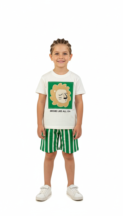 Lion King Nakış İşlemeli Çizgili Şortlu Takım