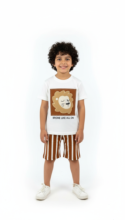 Lion King Nakış İşlemeli Çizgili Şortlu Takım