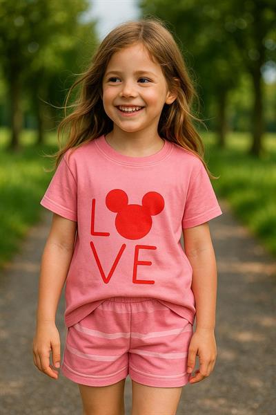 Love Mickey Çizgili Şortlu Takım