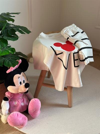 Love Mickey Çizgili Şortlu Takım