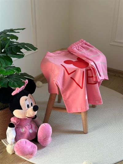 Love Mickey Çizgili Şortlu Takım