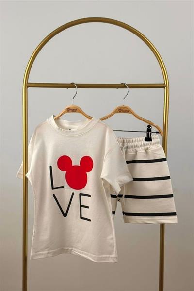 Love Mickey Çizgili Şortlu Takım
