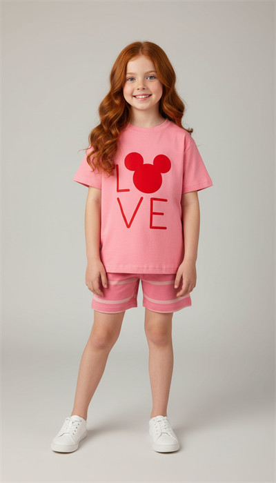 Love Mickey Çizgili Şortlu Takım