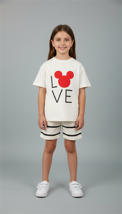 Love Mickey Çizgili Şortlu Takım