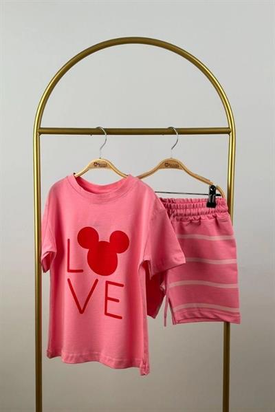 Love Mickey Çizgili Şortlu Takım