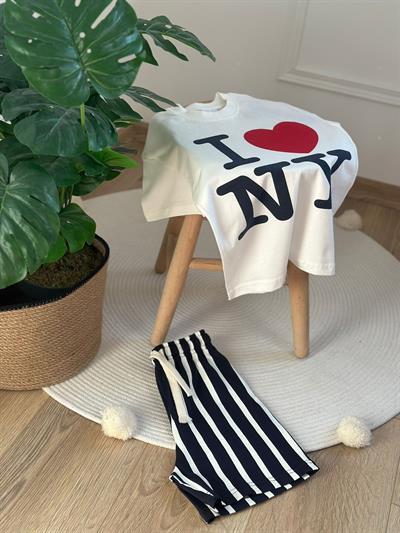 Love NY Çizgili Şortlu Takım