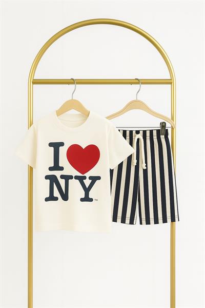 Love NY Çizgili Şortlu Takım