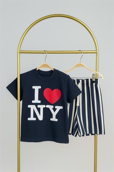 Love NY Çizgili Şortlu Takım