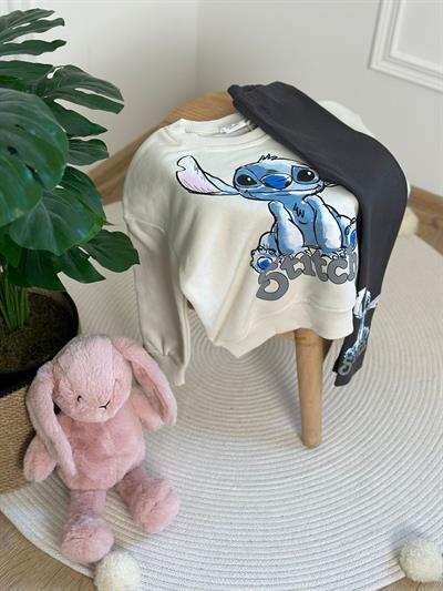 Mavi Desenli Stitch Baskılı Eşofman Takımı