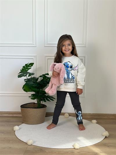 Mavi Desenli Stitch Baskılı Eşofman Takımı