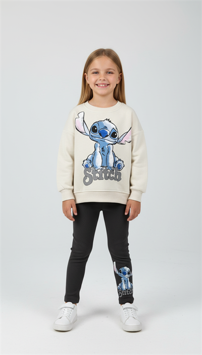 Mavi Desenli Stitch Baskılı Eşofman Takımı