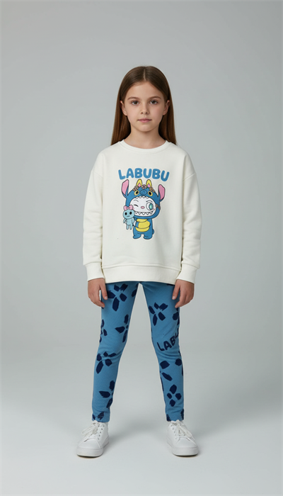 Mavi Labubu Baskılı Eşofman Takımı