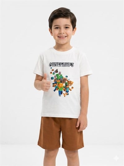 Minecraft Figürlü Kahverengi Şortlu Takım