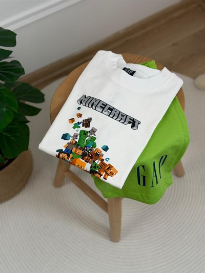 Minecraft Figürlü Yeşil Şortlu Takım