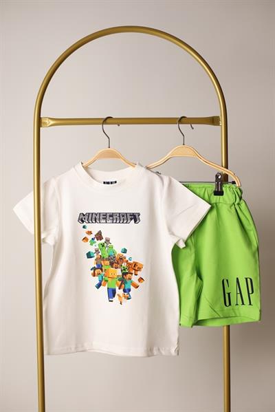 Minecraft Figürlü Yeşil Şortlu Takım