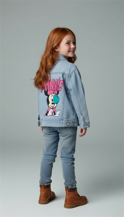 Minnie Mouse Kalpli Büyüteç Detay Kot Ceket