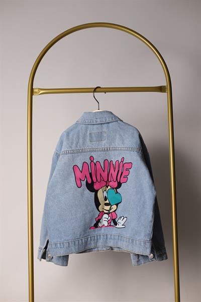 Minnie Mouse Kalpli Büyüteç Detay Kot Ceket
