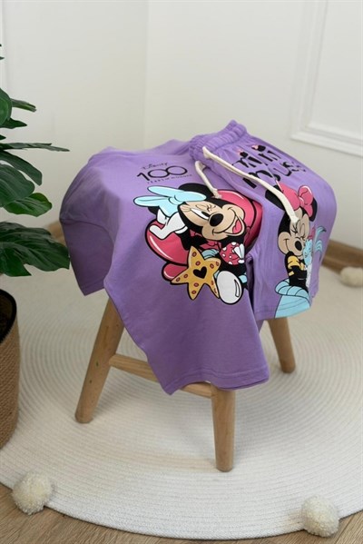 Minnie Mouse Sırt Baskılı Şortlu Takım