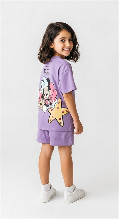 Minnie Mouse Sırt Baskılı Şortlu Takım