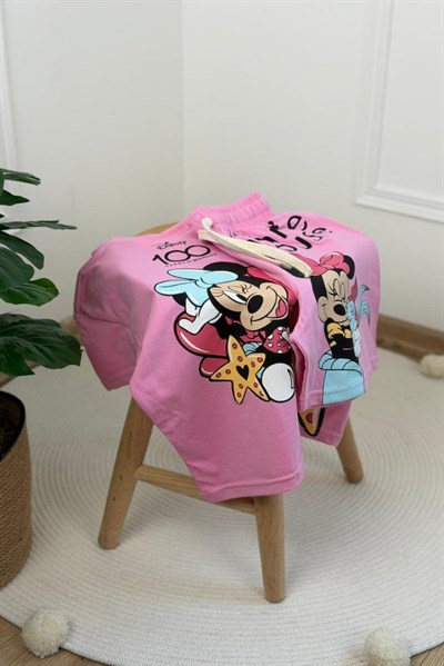 Minnie Mouse Sırt Baskılı Şortlu Takım