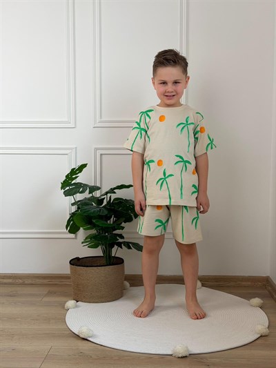 Palmiye Desenli Şortlu Takım
