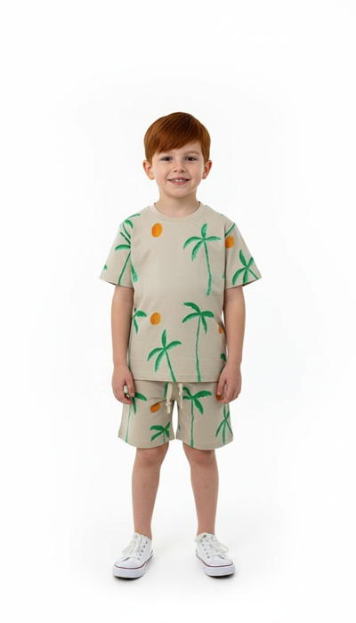 Palmiye Desenli Şortlu Takım