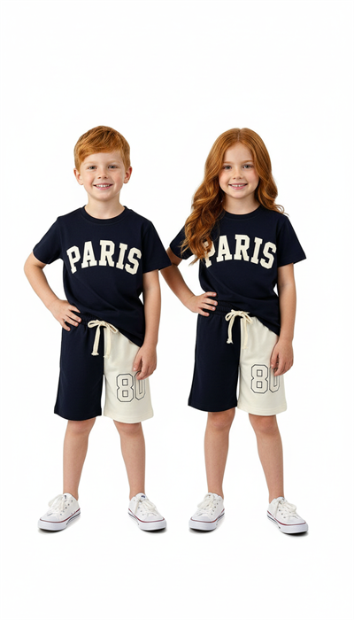 Paris Baskılı Şortlu Takım