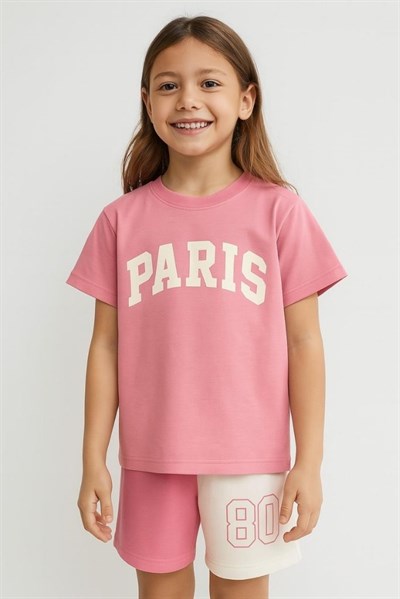 Paris Baskılı Şortlu Takım