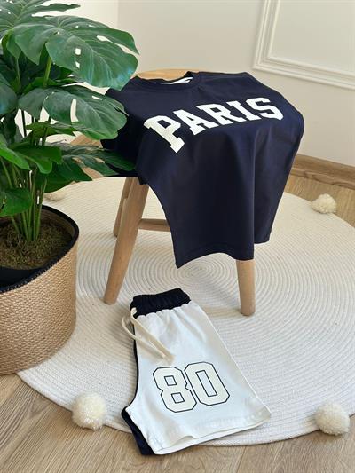 Paris Baskılı Şortlu Takım