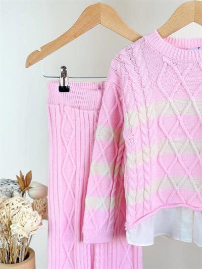 Pembe Çizgili Triko Takım