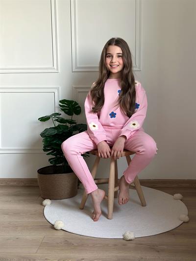 Pembe Üzeri Renkli Punch Çiçek Detaylı Eşofman Takımı