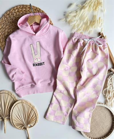 Rabbit Baskılı Kapüşonlu Eşofman Takımı
