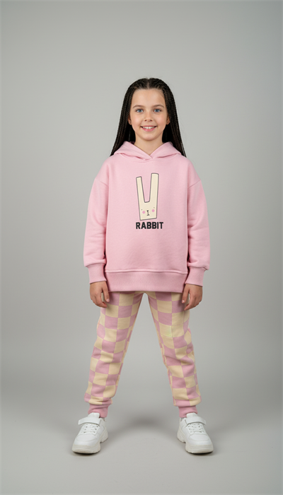 Rabbit Baskılı Kapüşonlu Eşofman Takımı