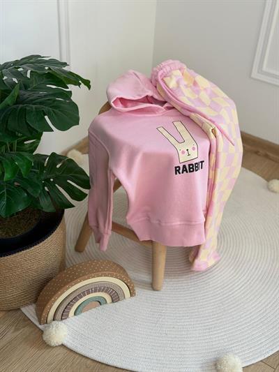 Rabbit Baskılı Kapüşonlu Eşofman Takımı