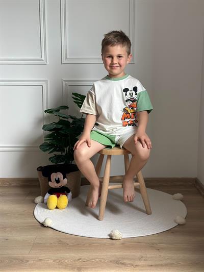 Renkli Kol Detaylı Mickey Şortlu Takım