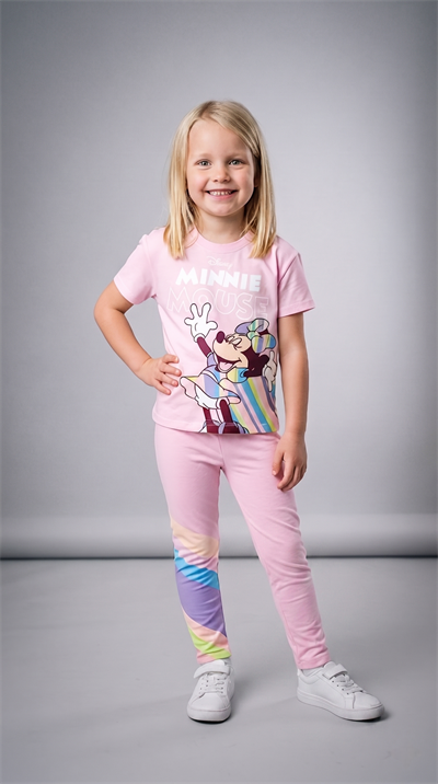 Renkli Şerit Desenli Minnie Mouse Taytlı Takımı