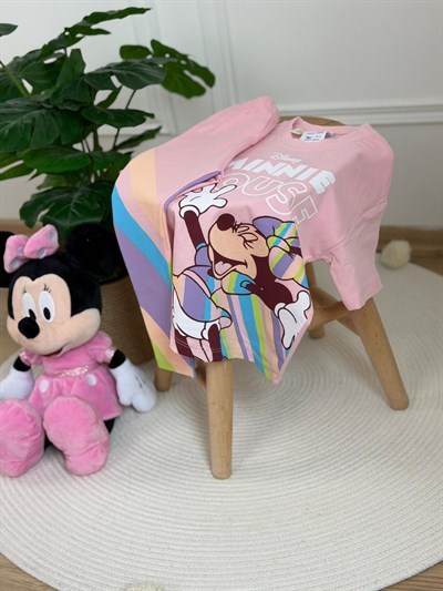 Renkli Şerit Desenli Minnie Mouse Taytlı Takımı