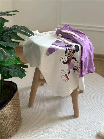 Şapka Detaylı Minnie Mouse Şortlu Takım