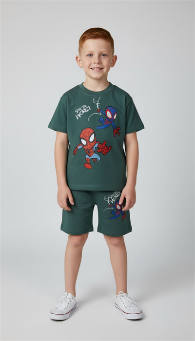 Save The World Spiderman Baskı Şortlu Takım