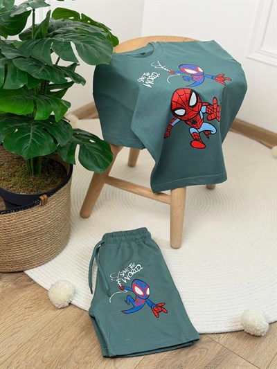 Save The World Spiderman Baskı Şortlu Takım