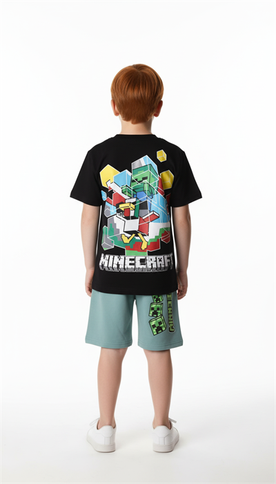Siyah Yeşil Minecraft Şortlu Takım