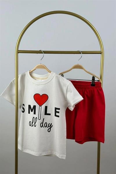 Smile All Day Baskılı Şortlu Takım