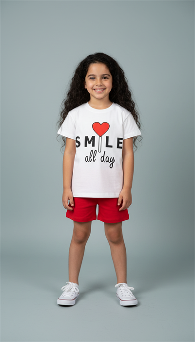 Smile All Day Baskılı Şortlu Takım