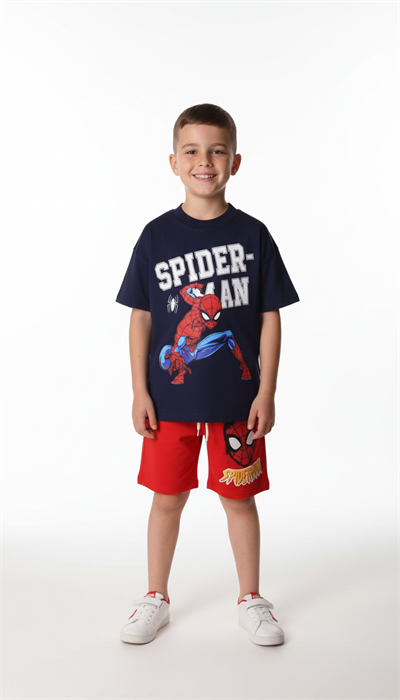 Spiderman Figürlü Kırmızı Şortlu Takım