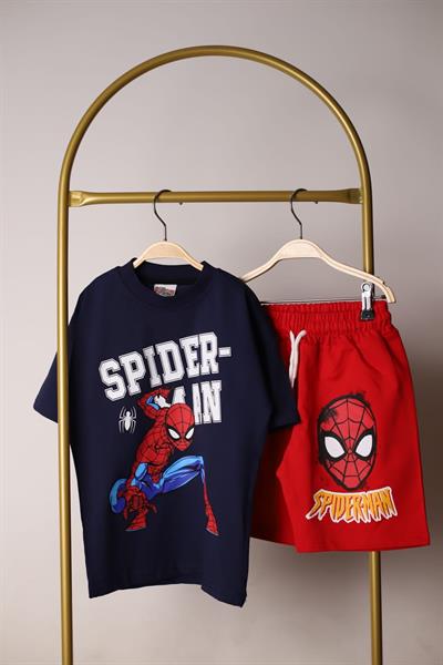 Spiderman Figürlü Kırmızı Şortlu Takım