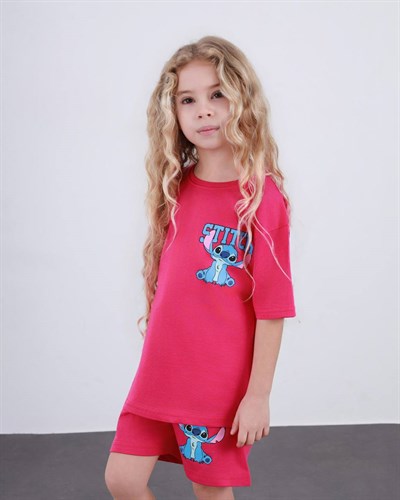 Stitch Sırt Baskılı Şortlu Takım