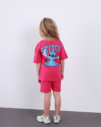 Stitch Sırt Baskılı Şortlu Takım