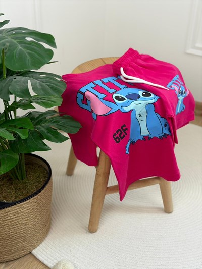 Stitch Sırt Baskılı Şortlu Takım
