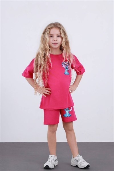 Stitch Sırt Baskılı Şortlu Takım