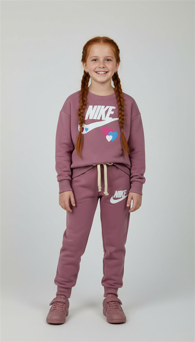 Toz Pembe Spor Logo Kalp Detaylı Eşofman Takımı